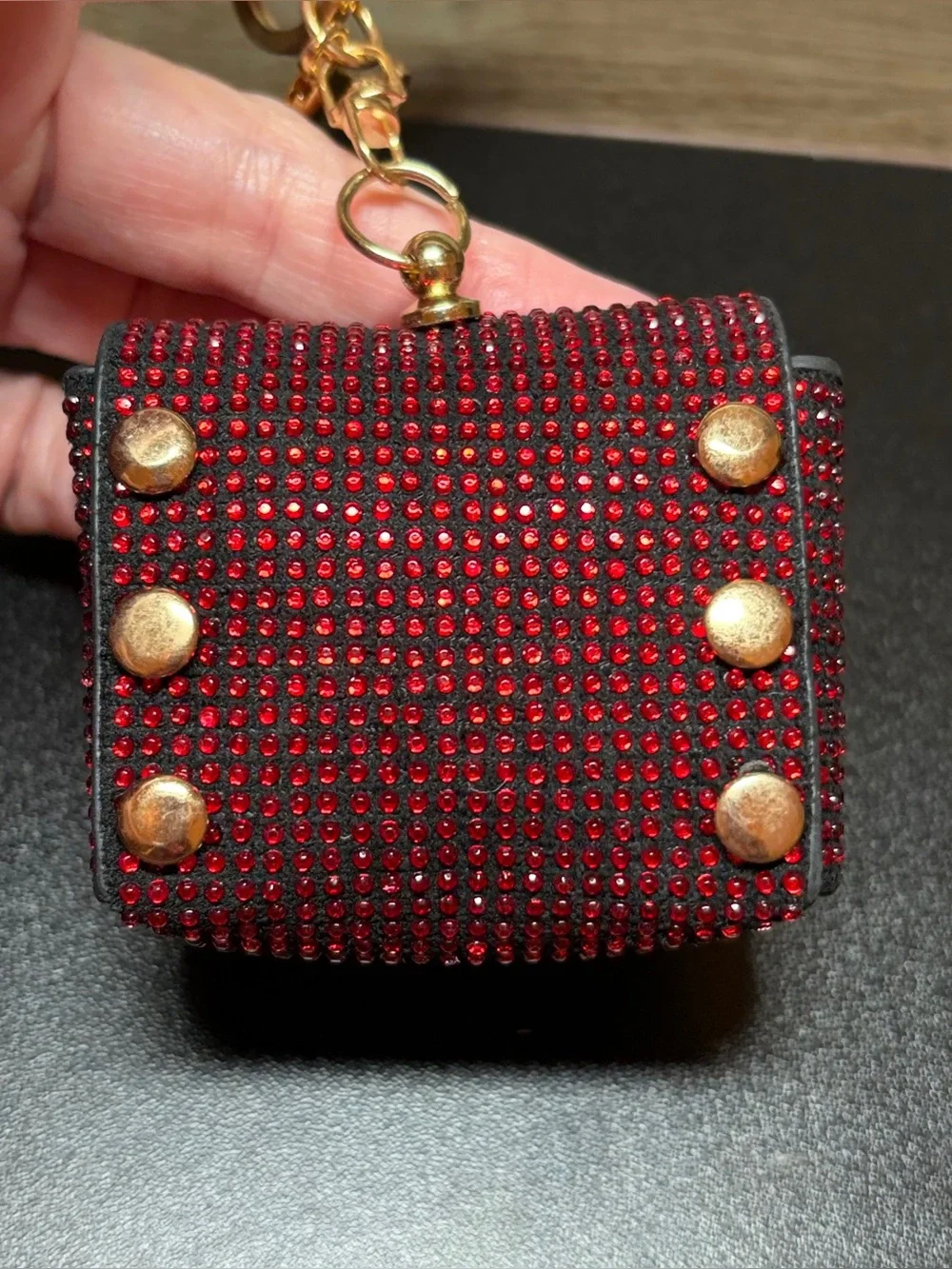 Red Crystal Mini Bag Keychain - Gold Hardware